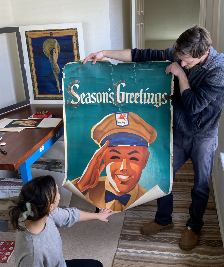 BeeEasyRestorations ben and morgan holding season greetings poster zoomed out